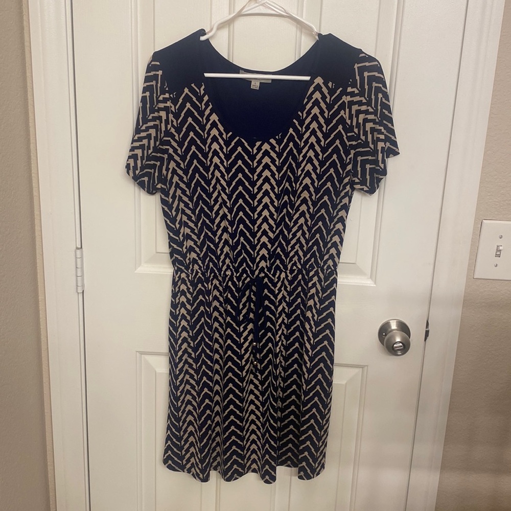 Blue and tan chevron dress